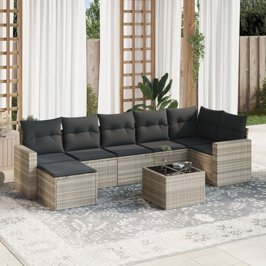 8-tlg. Garten-Sofagarnitur mit Kissen Hellgrau Poly Rattan - Pazzar.ch