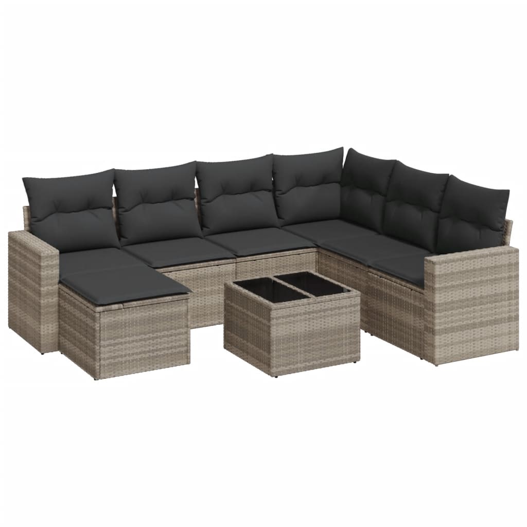 8-tlg. Garten-Sofagarnitur mit Kissen Hellgrau Poly Rattan - Pazzar.ch