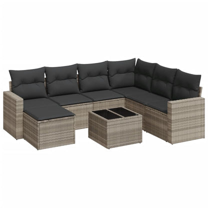 8-tlg. Garten-Sofagarnitur mit Kissen Hellgrau Poly Rattan - Pazzar.ch