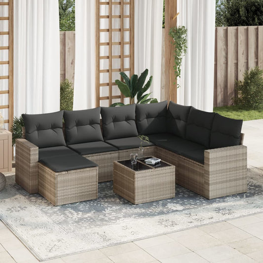 8-tlg. Garten-Sofagarnitur mit Kissen Hellgrau Poly Rattan - Pazzar.ch