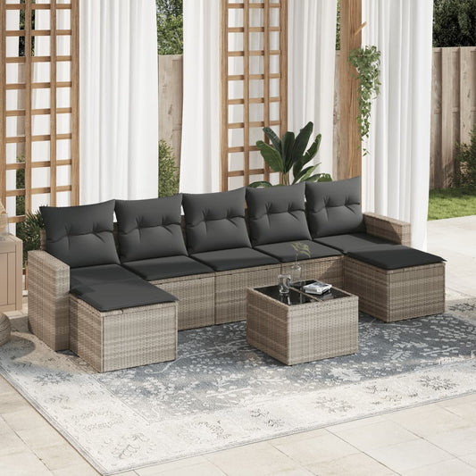 8-tlg. Garten-Sofagarnitur mit Kissen Hellgrau Poly Rattan - Pazzar.ch