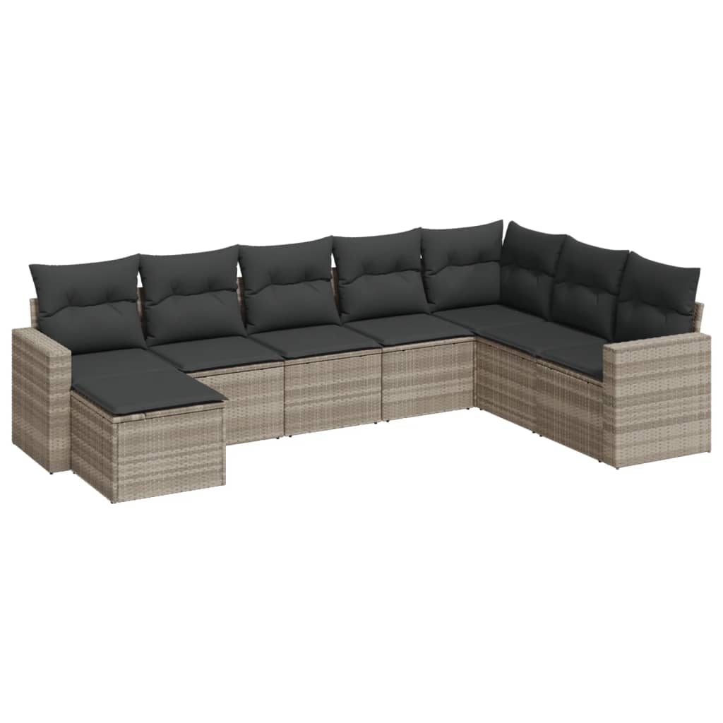 8-tlg. Garten-Sofagarnitur mit Kissen Hellgrau Poly Rattan - Pazzar.ch