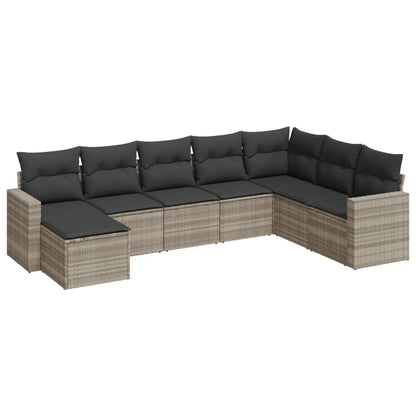 8-tlg. Garten-Sofagarnitur mit Kissen Hellgrau Poly Rattan - Pazzar.ch