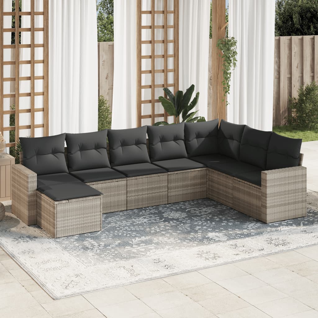 8-tlg. Garten-Sofagarnitur mit Kissen Hellgrau Poly Rattan - Pazzar.ch