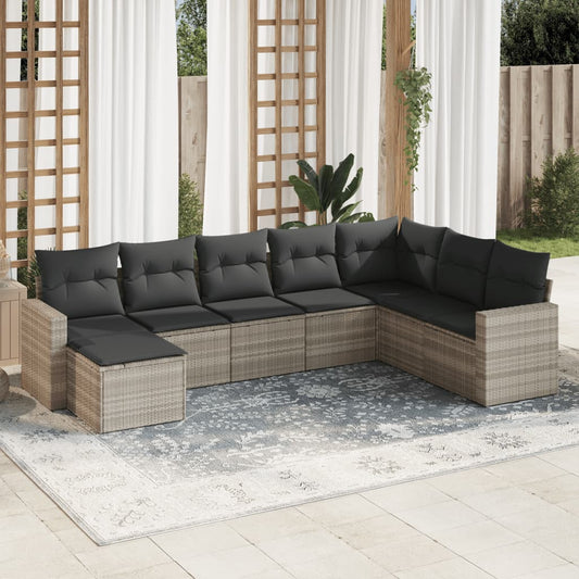 8-tlg. Garten-Sofagarnitur mit Kissen Hellgrau Poly Rattan - Pazzar.ch