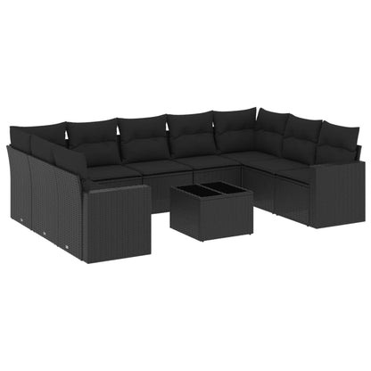 10-tlg. Garten-Sofagarnitur mit Kissen Schwarz Poly Rattan - Pazzar.ch