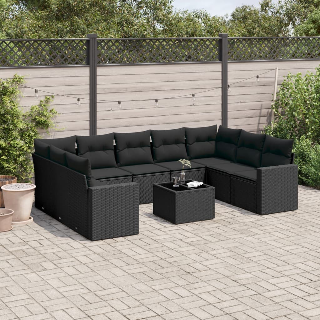 10-tlg. Garten-Sofagarnitur mit Kissen Schwarz Poly Rattan - Pazzar.ch