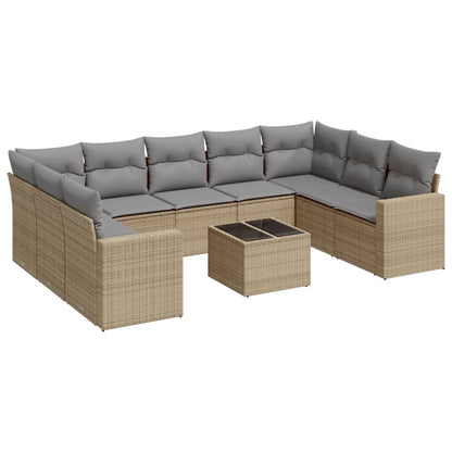 10-tlg. Garten-Sofagarnitur mit Kissen Beige Poly Rattan - Pazzar.ch