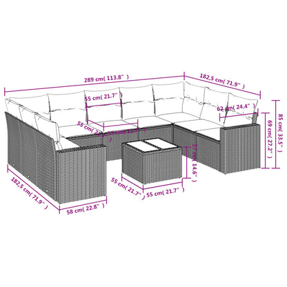 10-tlg. Garten-Sofagarnitur mit Kissen Grau Poly Rattan - Pazzar.ch