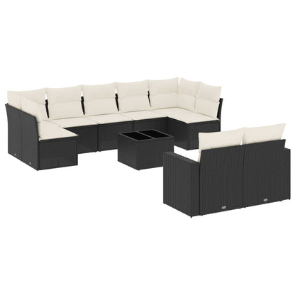 10-tlg. Garten-Sofagarnitur mit Kissen Schwarz Poly Rattan - Pazzar.ch