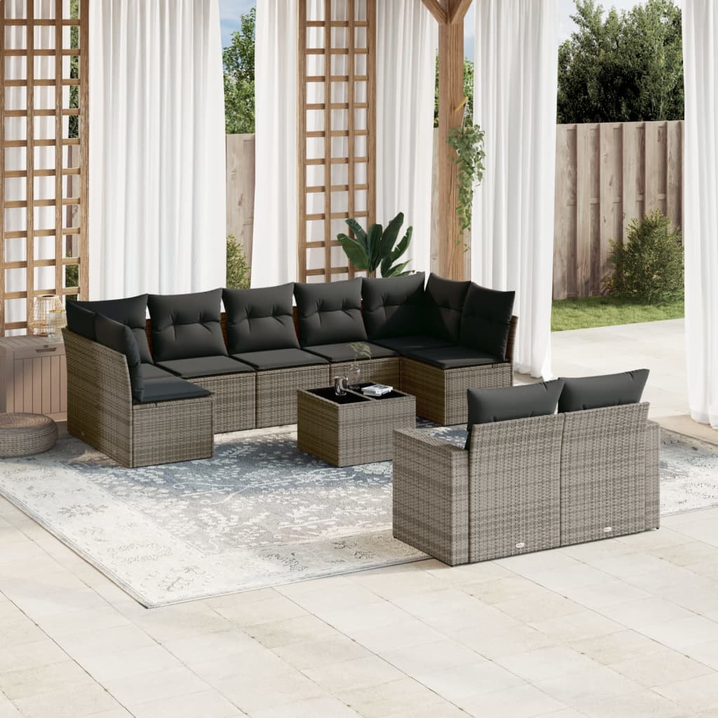 10-tlg. Garten-Sofagarnitur mit Kissen Grau Poly Rattan - Pazzar.ch