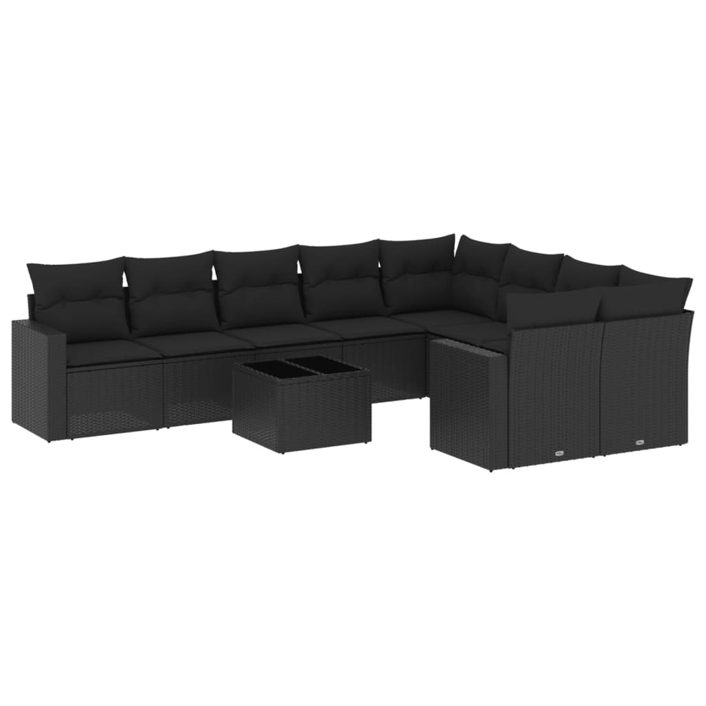 10-tlg. Garten-Sofagarnitur mit Kissen Schwarz Poly Rattan - Pazzar.ch