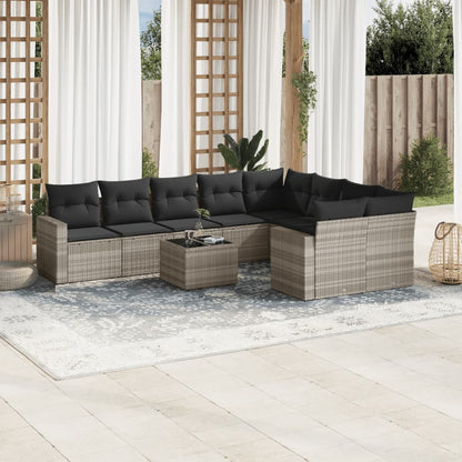 10-tlg. Garten-Sofagarnitur mit Kissen Hellgrau Poly Rattan - Pazzar.ch