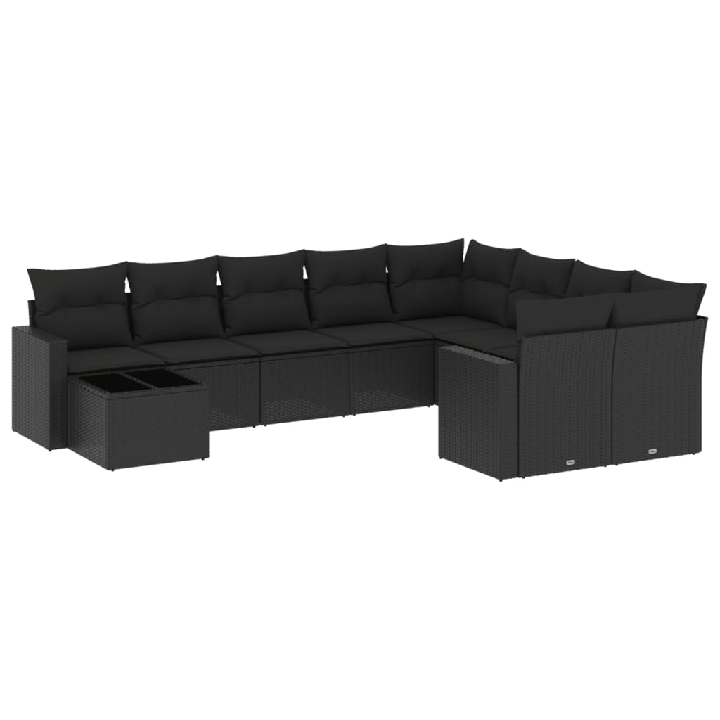 10-tlg. Garten-Sofagarnitur mit Kissen Schwarz Poly Rattan - Pazzar.ch