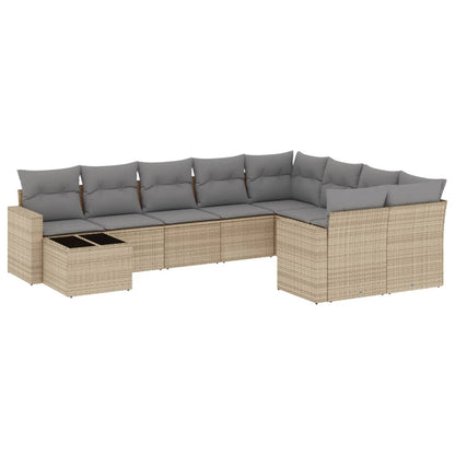 10-tlg. Garten-Sofagarnitur mit Kissen Beige Poly Rattan - Pazzar.ch