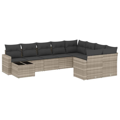 10-tlg. Garten-Sofagarnitur mit Kissen Hellgrau Poly Rattan - Pazzar.ch