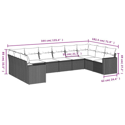 10-tlg. Garten-Sofagarnitur mit Kissen Schwarz Poly Rattan - Pazzar.ch