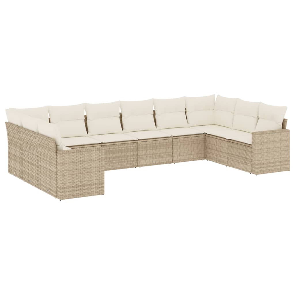 10-tlg. Garten-Sofagarnitur mit Kissen Beige Poly Rattan - Pazzar.ch