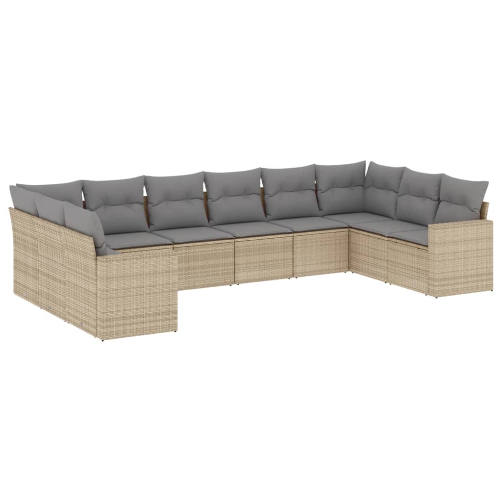 10-tlg. Garten-Sofagarnitur mit Kissen Beige Poly Rattan - Pazzar.ch