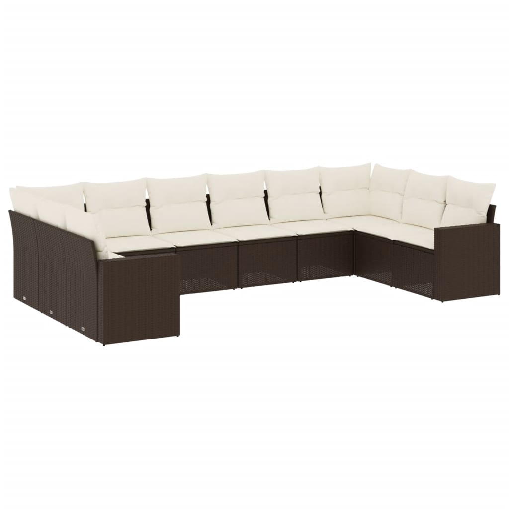 10-tlg. Garten-Sofagarnitur mit Kissen Braun Poly Rattan - Pazzar.ch