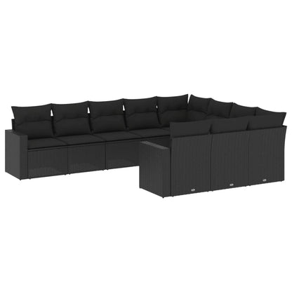 10-tlg. Garten-Sofagarnitur mit Kissen Schwarz Poly Rattan - Pazzar.ch