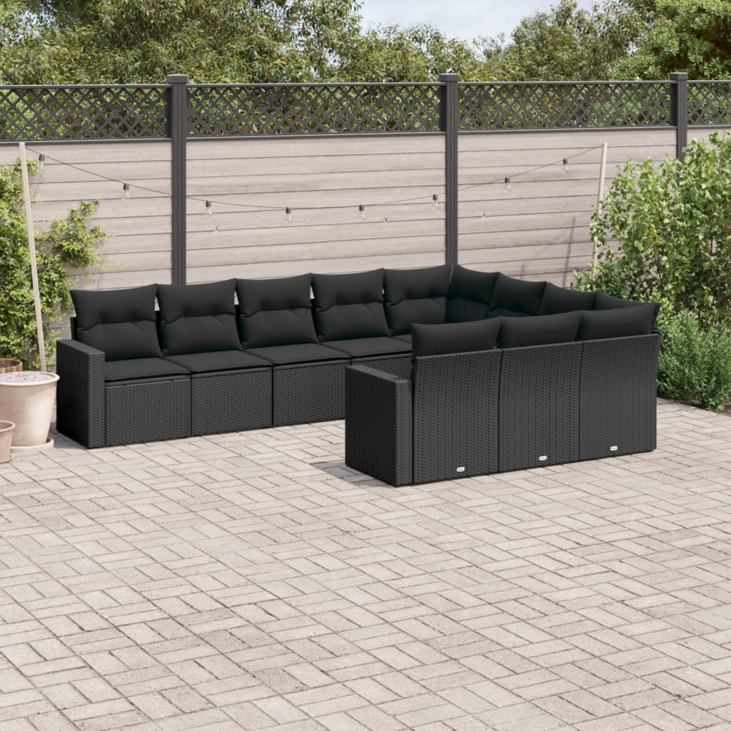 10-tlg. Garten-Sofagarnitur mit Kissen Schwarz Poly Rattan - Pazzar.ch