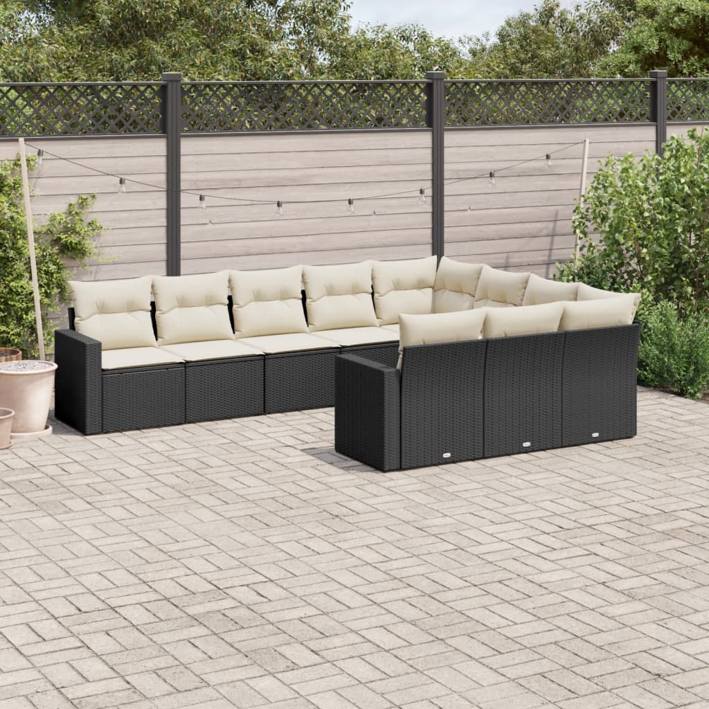 10-tlg. Garten-Sofagarnitur mit Kissen Schwarz Poly Rattan - Pazzar.ch