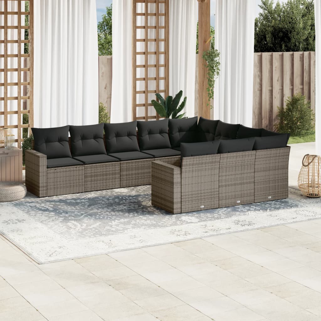 10-tlg. Garten-Sofagarnitur mit Kissen Grau Poly Rattan - Pazzar.ch