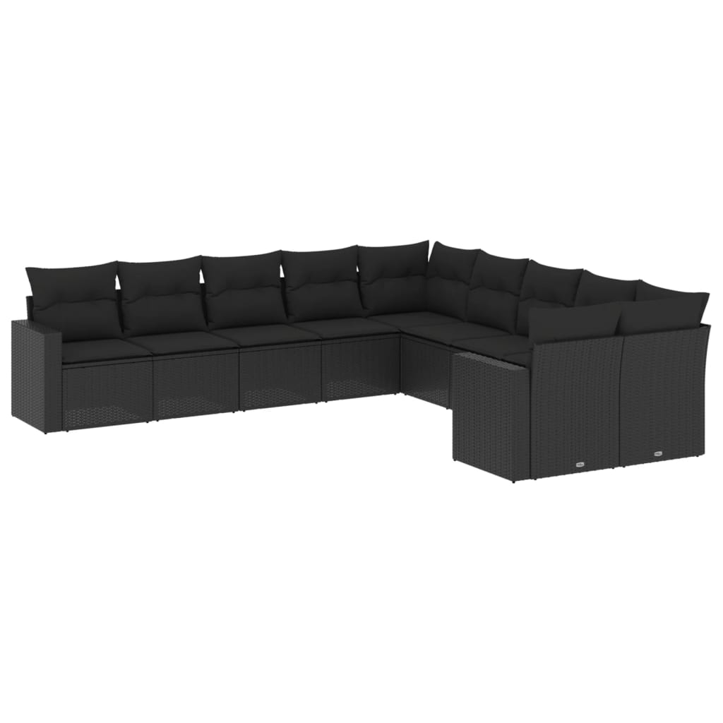 10-tlg. Garten-Sofagarnitur mit Kissen Schwarz Poly Rattan - Pazzar.ch