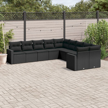 10-tlg. Garten-Sofagarnitur mit Kissen Schwarz Poly Rattan - Pazzar.ch