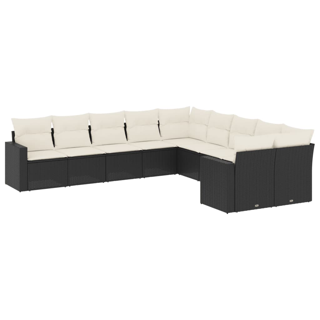 10-tlg. Garten-Sofagarnitur mit Kissen Schwarz Poly Rattan - Pazzar.ch