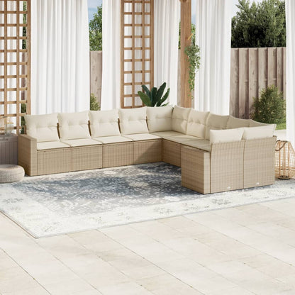 10-tlg. Garten-Sofagarnitur mit Kissen Beige Poly Rattan - Pazzar.ch