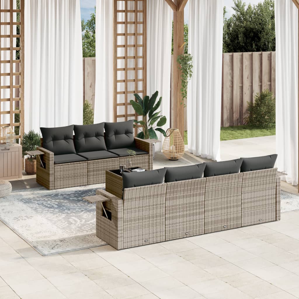 8-tlg. Garten-Sofagarnitur mit Kissen Grau Poly Rattan - Pazzar.ch