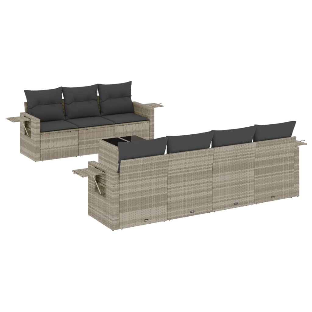 8-tlg. Garten-Sofagarnitur mit Kissen Hellgrau Poly Rattan - Pazzar.ch