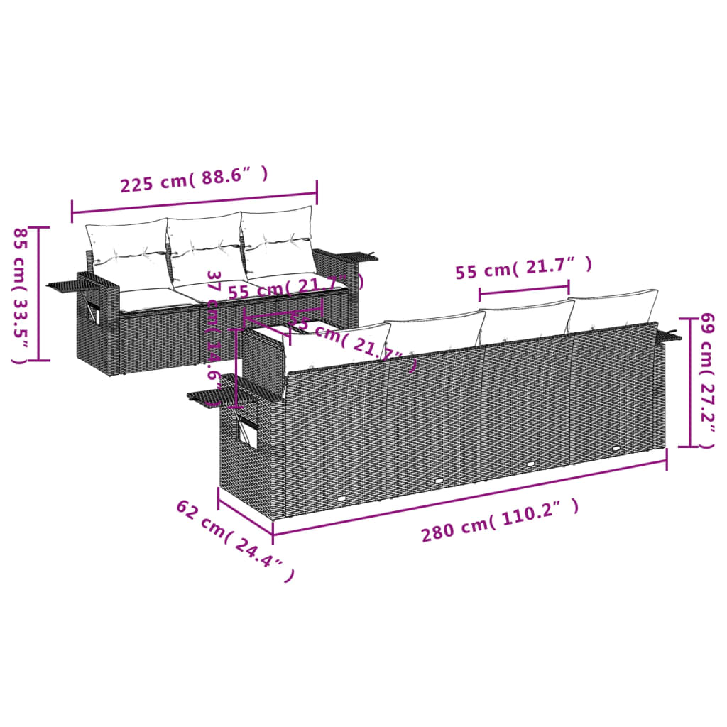 8-tlg. Garten-Sofagarnitur mit Kissen Hellgrau Poly Rattan - Pazzar.ch