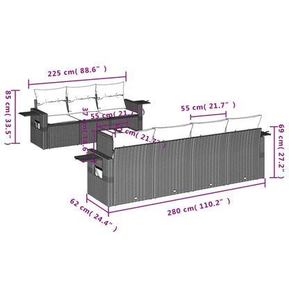 8-tlg. Garten-Sofagarnitur mit Kissen Hellgrau Poly Rattan - Pazzar.ch