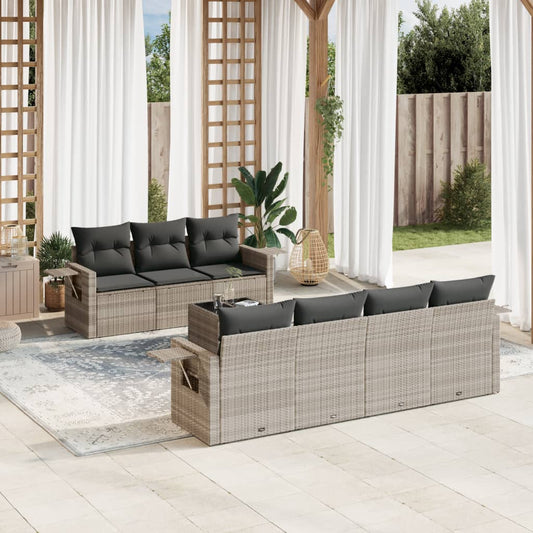 8-tlg. Garten-Sofagarnitur mit Kissen Hellgrau Poly Rattan - Pazzar.ch