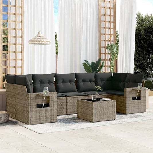 8-tlg. Garten-Sofagarnitur mit Kissen Grau Poly Rattan - Pazzar.ch