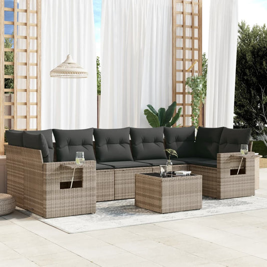 8-tlg. Garten-Sofagarnitur mit Kissen Hellgrau Poly Rattan - Pazzar.ch