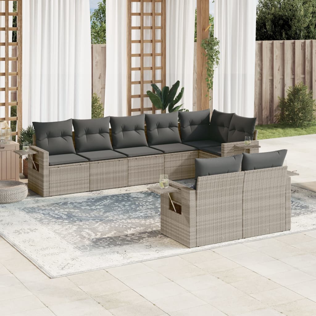 8-tlg. Garten-Sofagarnitur mit Kissen Hellgrau Poly Rattan - Pazzar.ch