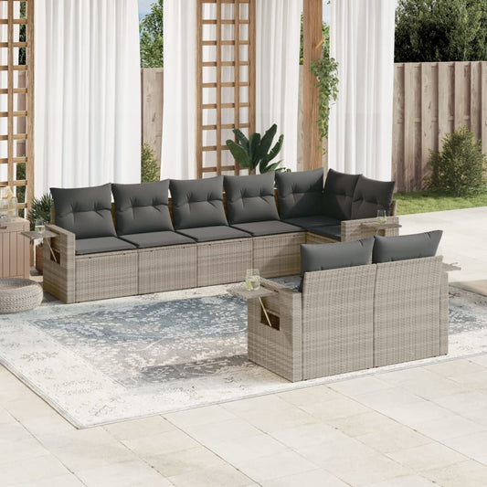 8-tlg. Garten-Sofagarnitur mit Kissen Hellgrau Poly Rattan - Pazzar.ch