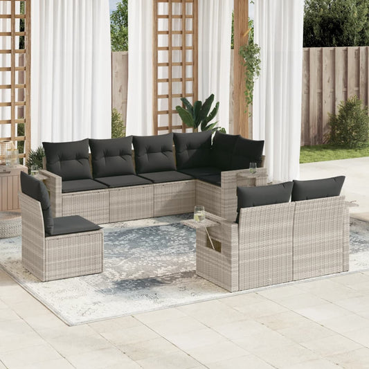 8-tlg. Garten-Sofagarnitur mit Kissen Hellgrau Poly Rattan - Pazzar.ch