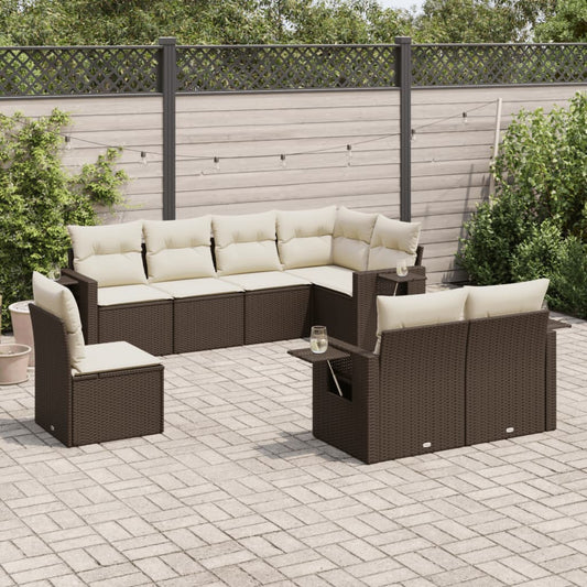 8-tlg. Garten-Sofagarnitur mit Kissen Braun Poly Rattan - Pazzar.ch