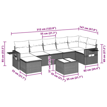 8-tlg. Garten-Sofagarnitur mit Kissen Hellgrau Poly Rattan - Pazzar.ch
