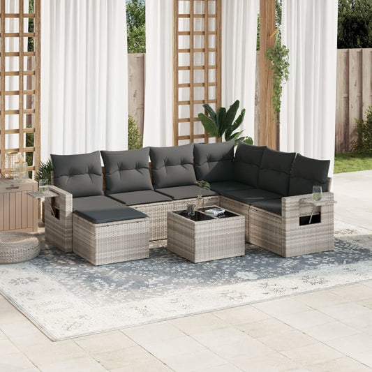 8-tlg. Garten-Sofagarnitur mit Kissen Hellgrau Poly Rattan - Pazzar.ch
