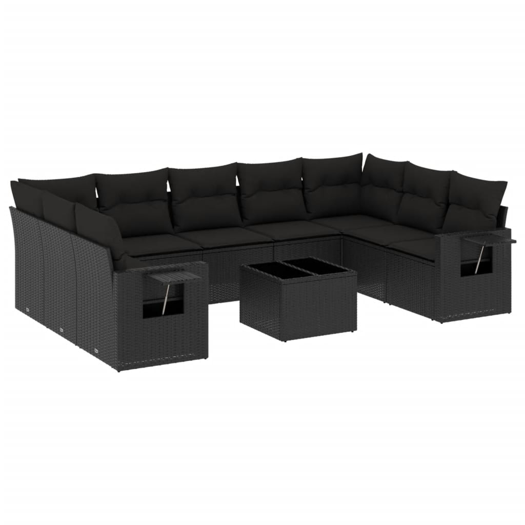 10-tlg. Garten-Sofagarnitur mit Kissen Schwarz Poly Rattan - Pazzar.ch