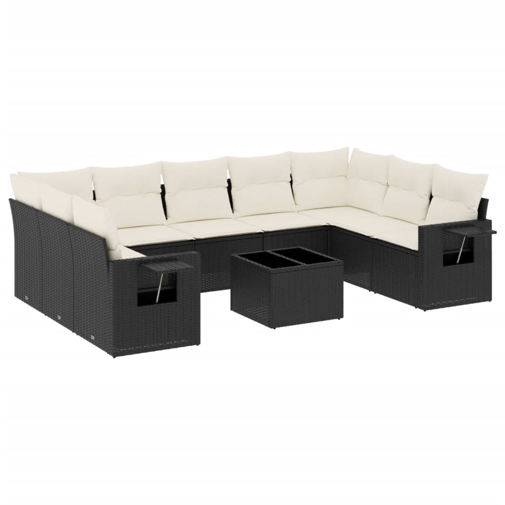 10-tlg. Garten-Sofagarnitur mit Kissen Schwarz Poly Rattan - Pazzar.ch