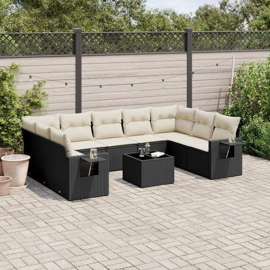 10-tlg. Garten-Sofagarnitur mit Kissen Schwarz Poly Rattan - Pazzar.ch