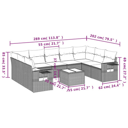 10-tlg. Garten-Sofagarnitur mit Kissen Hellgrau Poly Rattan - Pazzar.ch