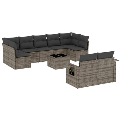 10-tlg. Garten-Sofagarnitur mit Kissen Grau Poly Rattan - Pazzar.ch